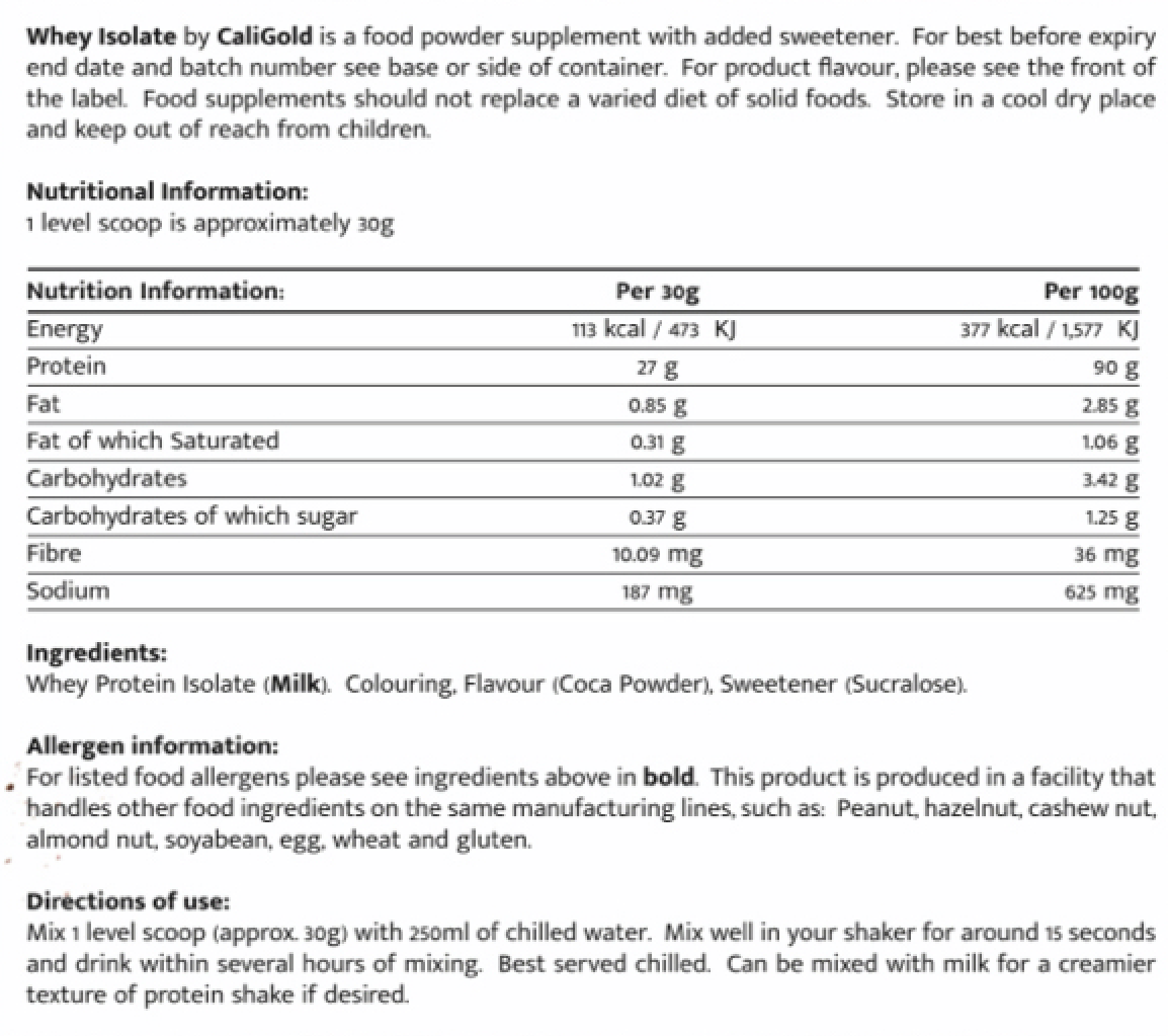 Caligold Health Whey Isolate 2KG 66 Servings